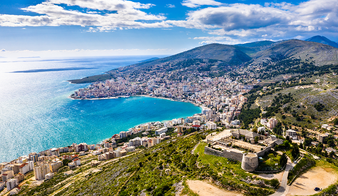 Aerial,View,Of,Lekuresi,Castle,In,Saranda,,South,Albania 11